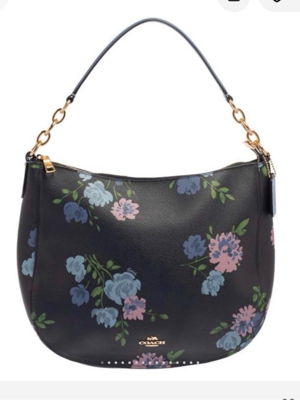 Coach Elle Painted Peony Blue Floral Print Hobo Shoulder Bag